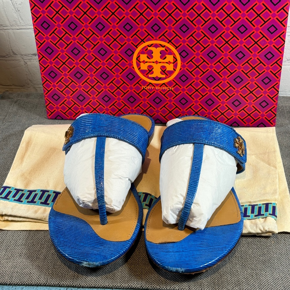 Tory Burch Kira Bright Blue Thong Sandal Sz 10